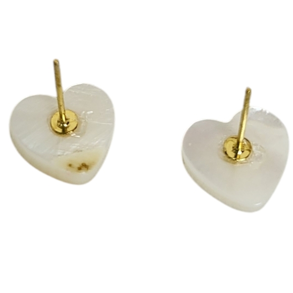 14K Gold Plated Mother Of Pearl Heart Stud Earrings - Picture 3 of 4